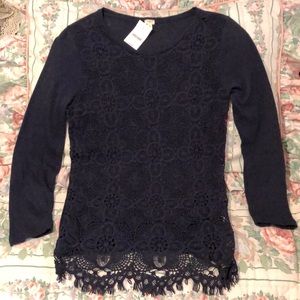 J. Crew Navy Lace Front Blouse
